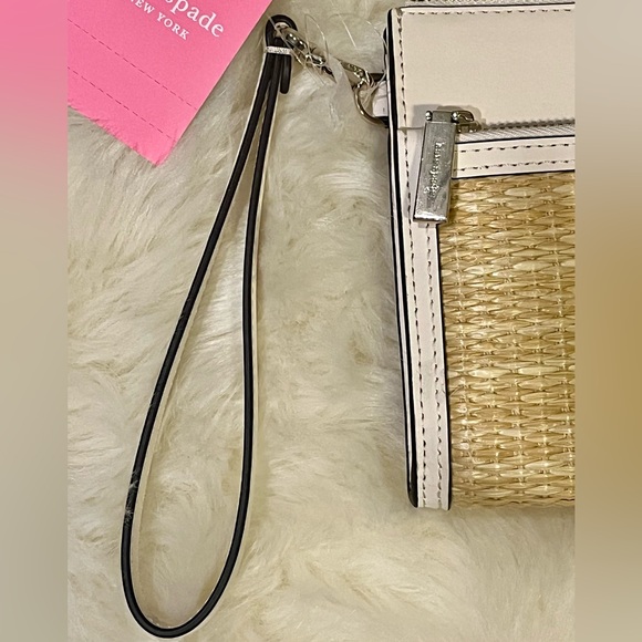 Kate Spade ♠️ Colada Pineapple Leather Wicker Straw Wristlet Wallet Purse Clutch - Picture 9 of 14
